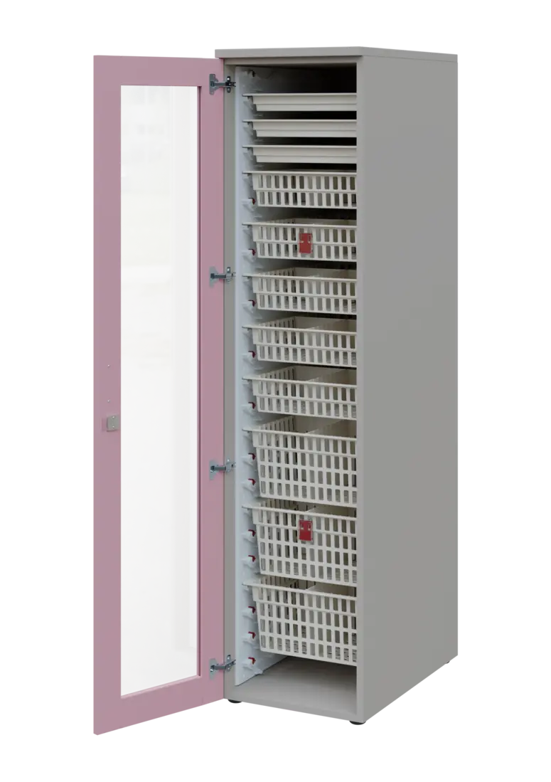 EUROMEDICA S - 46 ABS skříň léková boxová, 1-dveřová/prosklená, levá, 1950x460x735, korpus šedý, dví